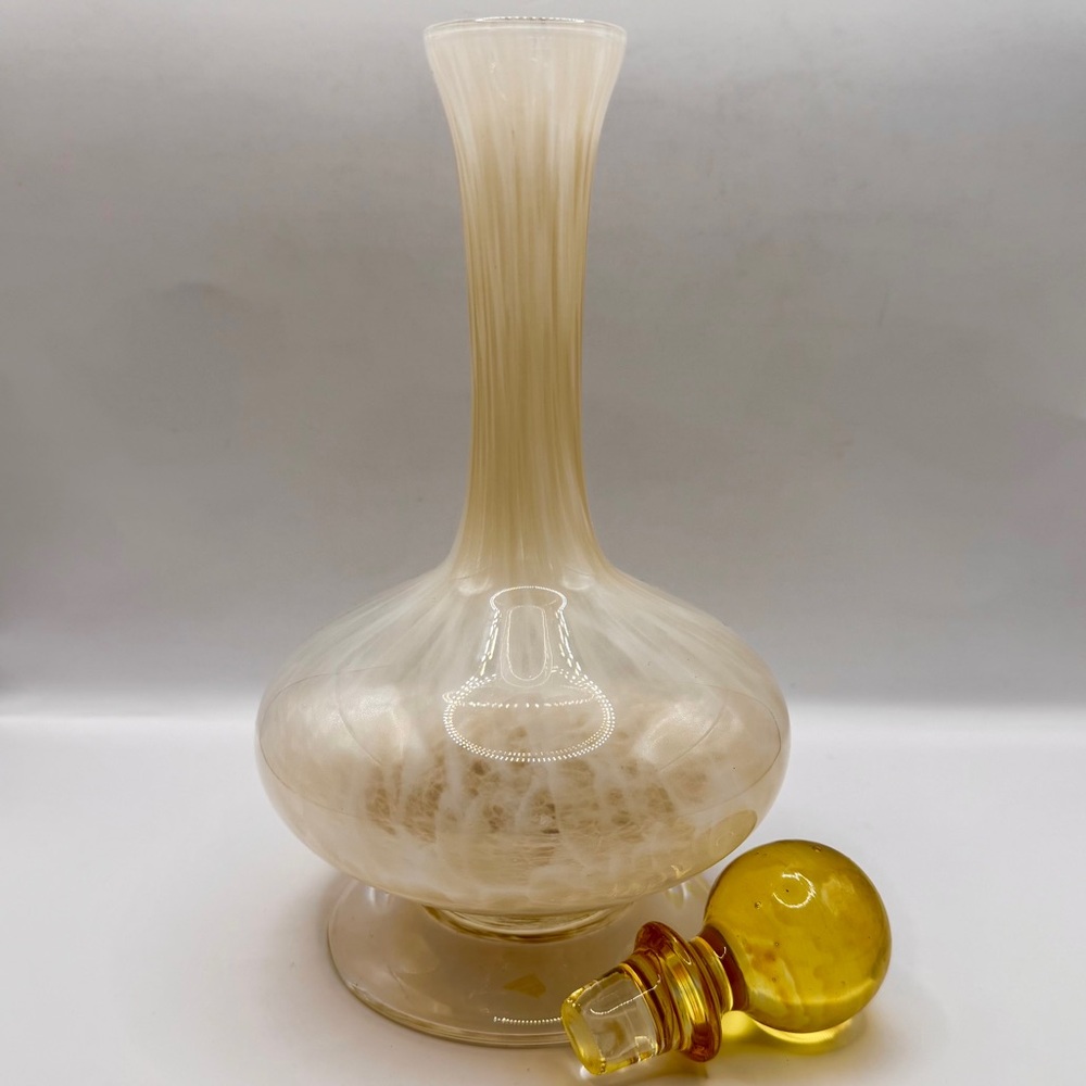 VTG Murano Filigrana Art Glass Decanter 9.5" White Latticino Swirl Amber Stopper - Picture 4 of 8
